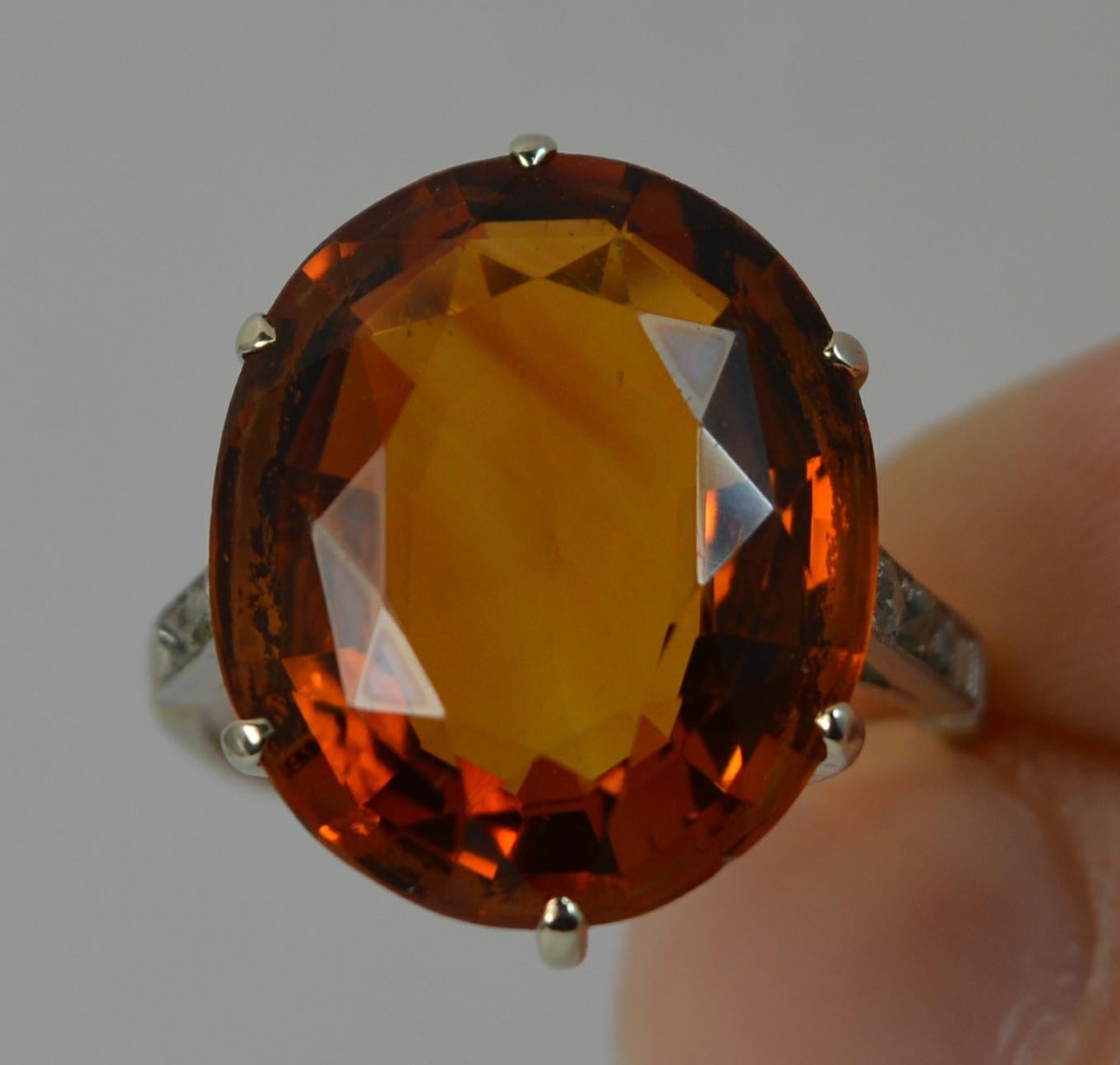 Natural Citrine Diamond and 18 White Carat Gold Statement Solitaire Ring 1