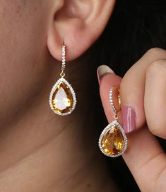 Pendiente de Citrino Natural y Diamante en Oro de 14k