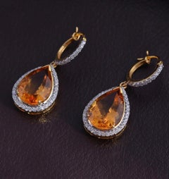 Natural Citrine & Diamond Earring in 14k Gold