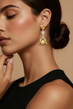 Orecchini con citrino naturale e diamanti, oro 14k, 10,02 TCW, certificati