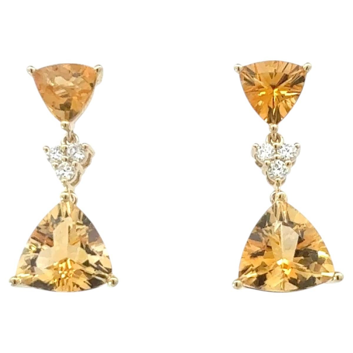 Natural Citrine Diamond Earrings 14k Gold 10.02 TCW Certified For Sale