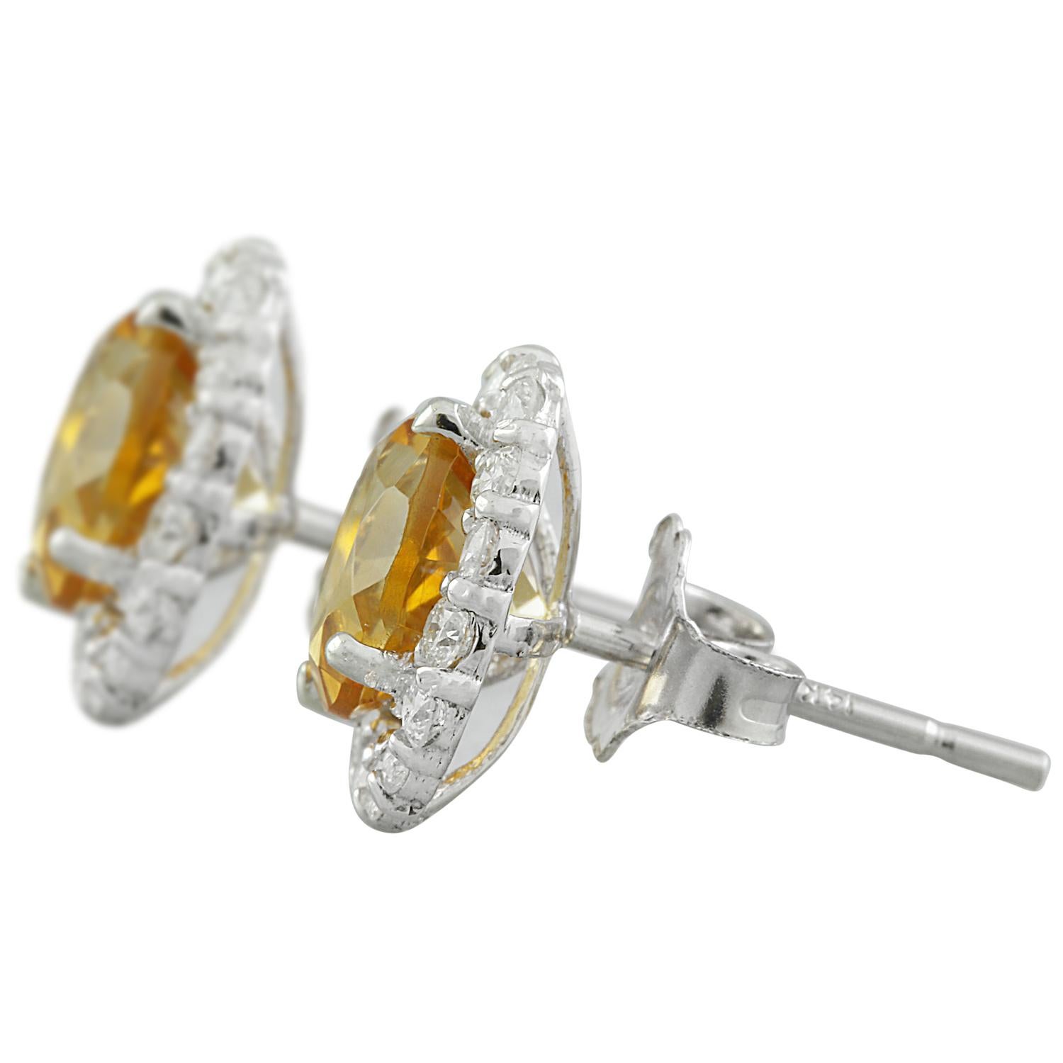Natural Citrine Diamond Earrings In 14 Karat White Gold In New Condition For Sale In Los Angeles, CA