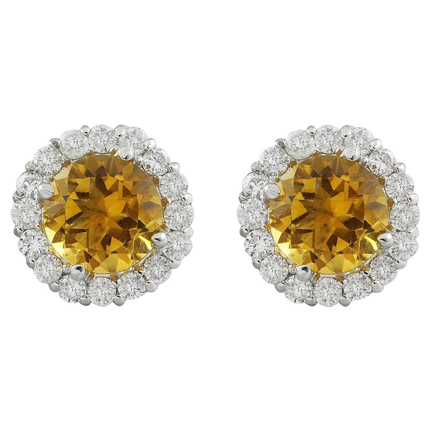 Natural Citrine Diamond Earrings In 14 Karat White Gold
