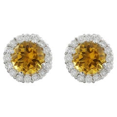 Natürliche Citrin-Diamant-Ohrringe aus 14 Karat Weißgold