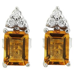 Boucles d'oreilles Citrine Naturelle Diamant en or blanc 14 carats