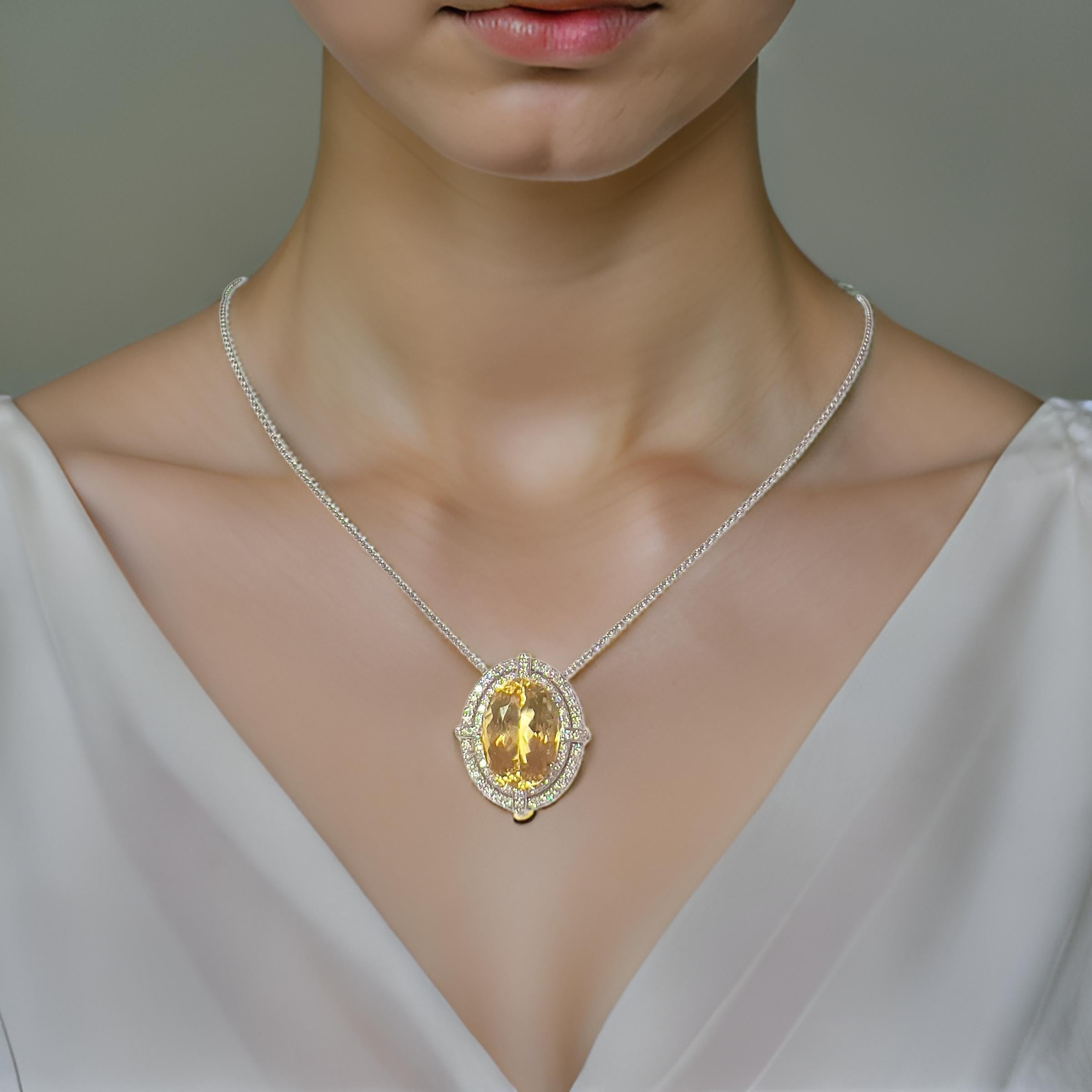 Natural Citrine Diamond Necklace 14k Gold 11.93 TCW Certified In New Condition For Sale In Brooklyn, NY