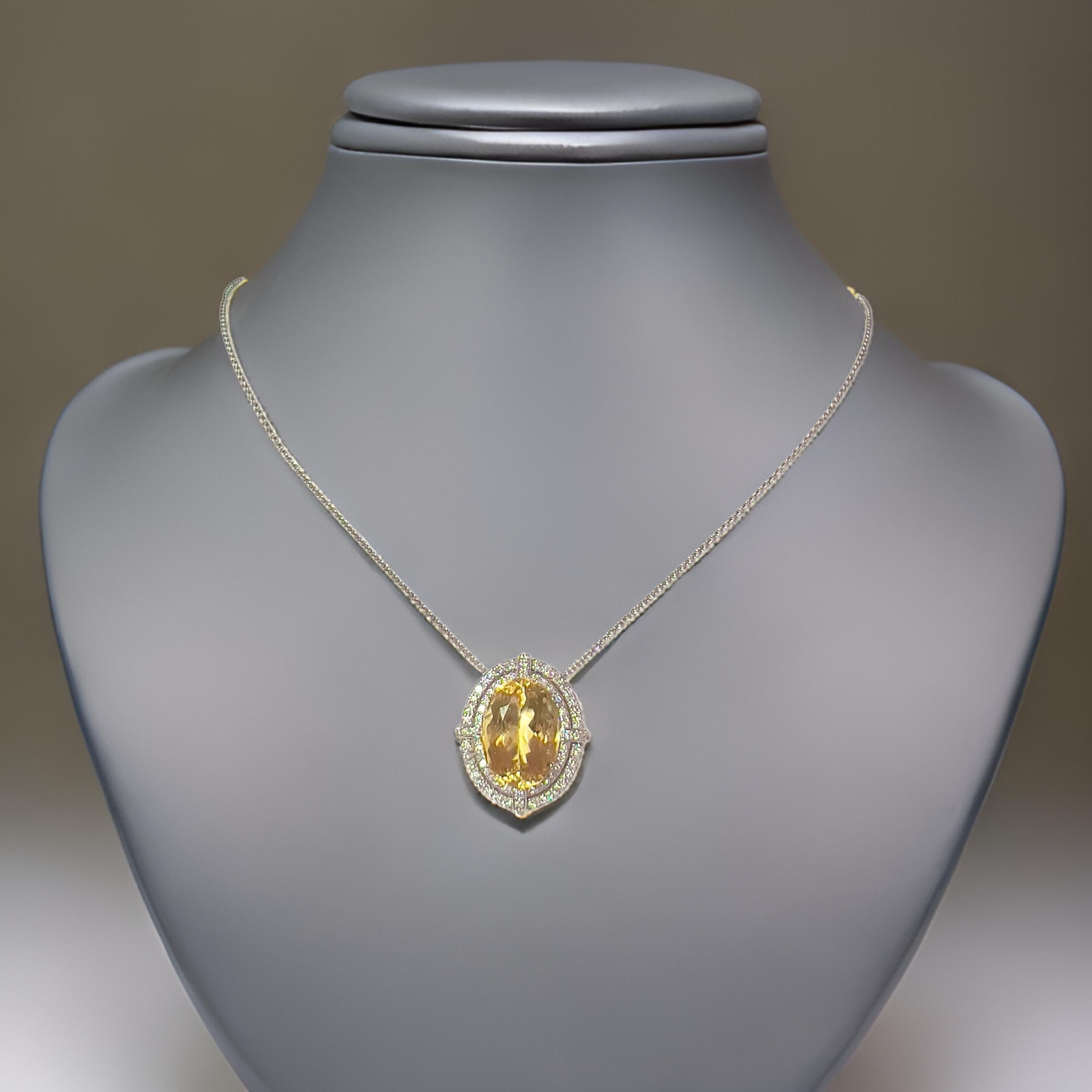 Women's Natural Citrine Diamond Necklace 14k Gold 11.93 TCW Certified For Sale