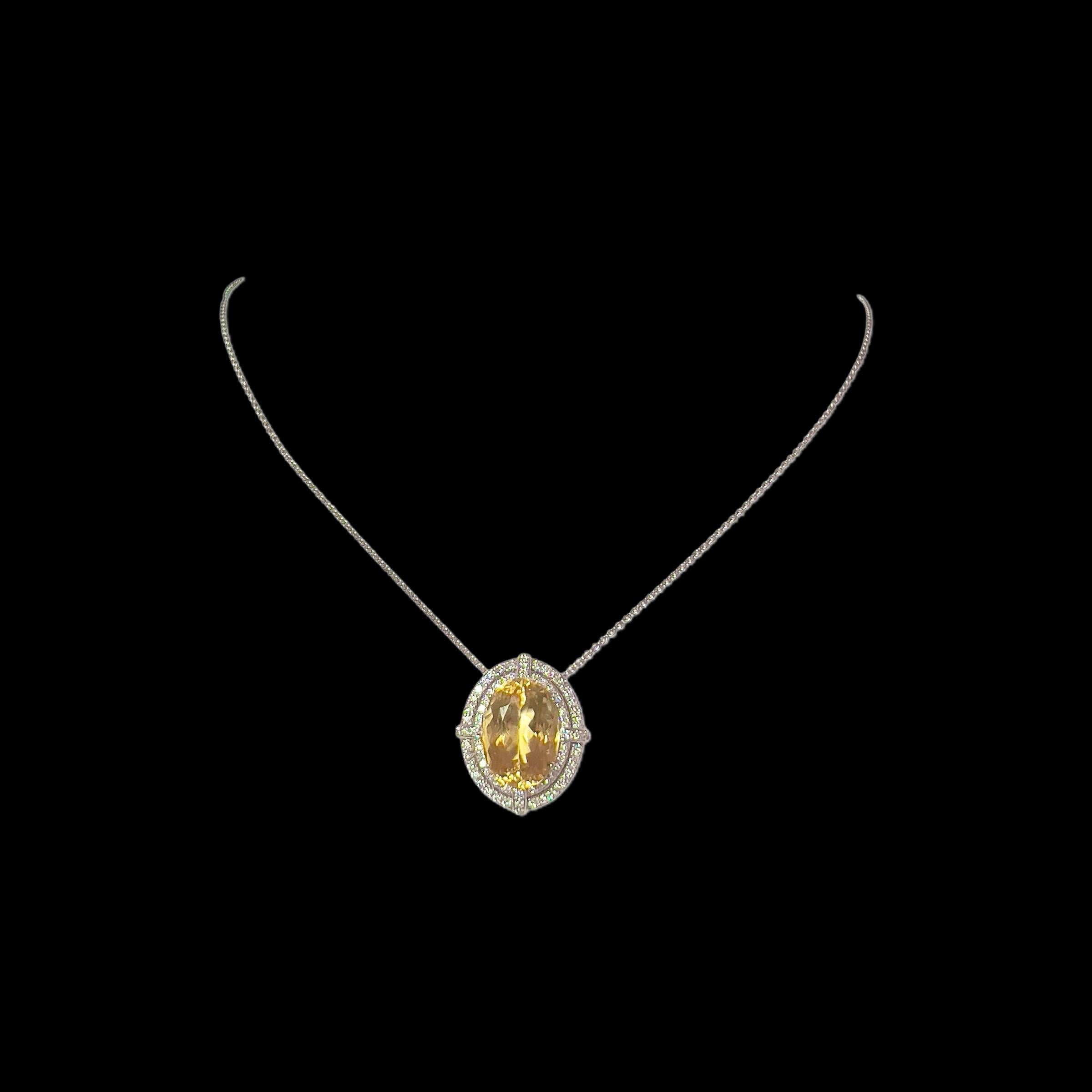 Natural Citrine Diamond Necklace 14k Gold 11.93 TCW Certified For Sale 1