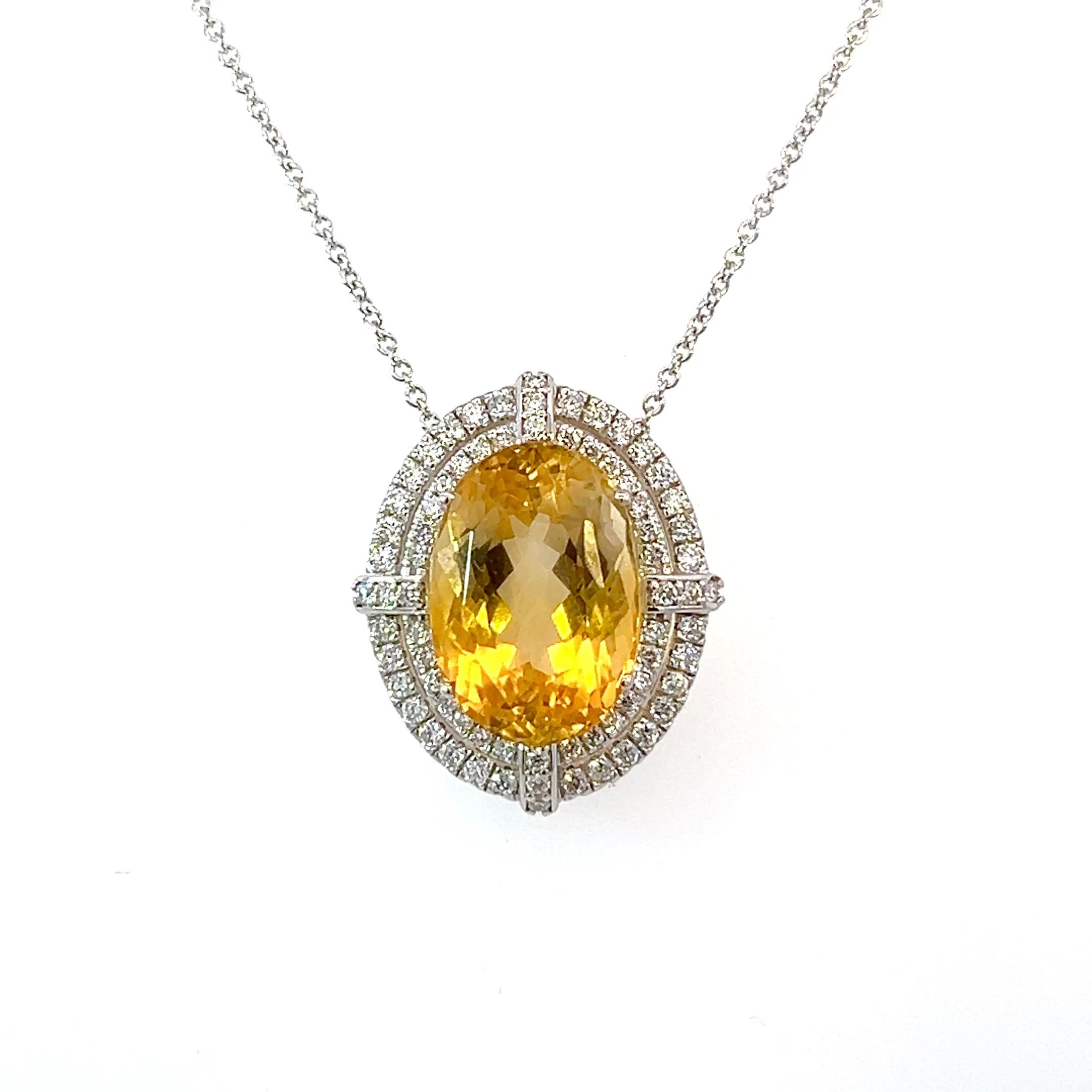 Natural Citrine Diamond Necklace 14k Gold 11.93 TCW Certified For Sale 2