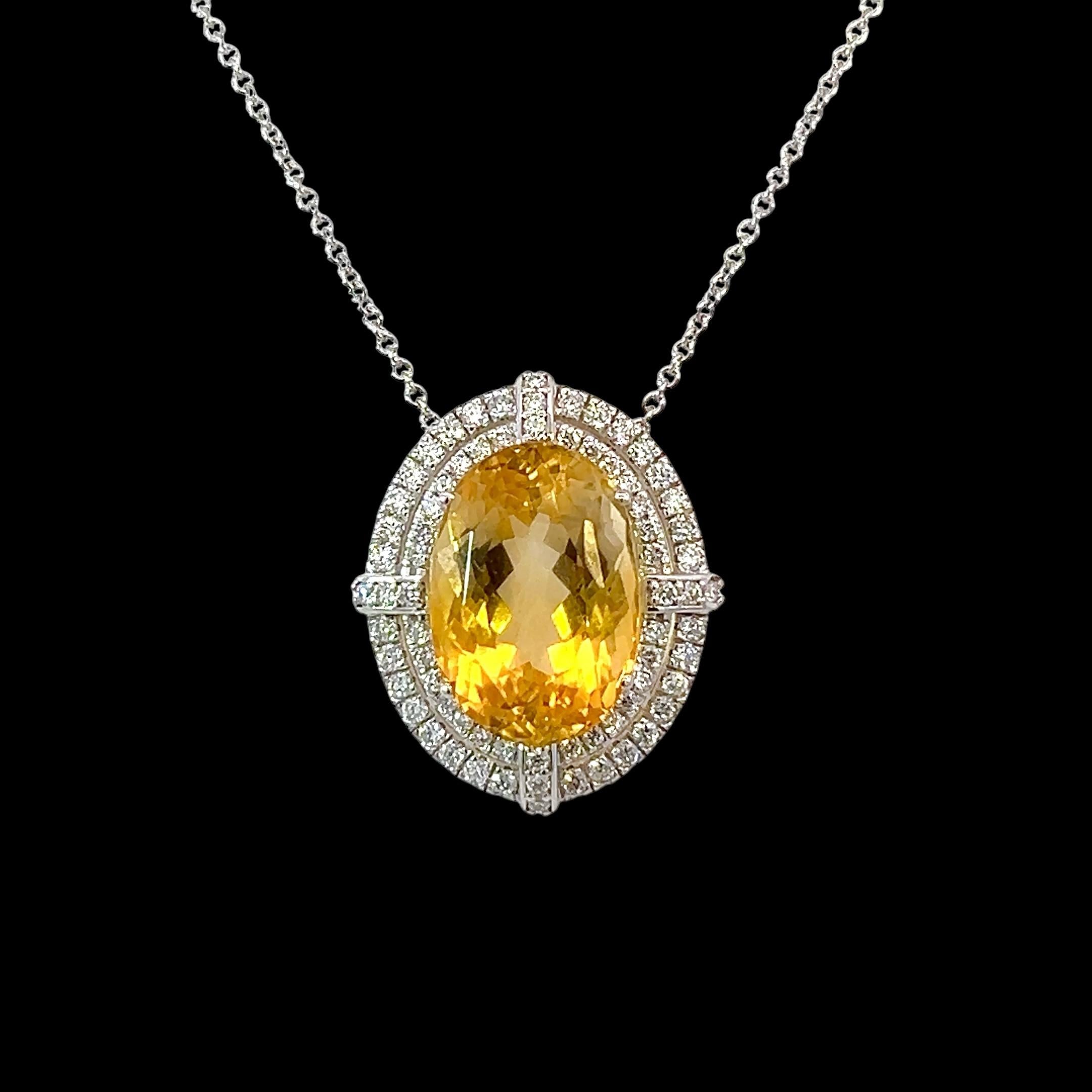 Natural Citrine Diamond Necklace 14k Gold 11.93 TCW Certified For Sale 3
