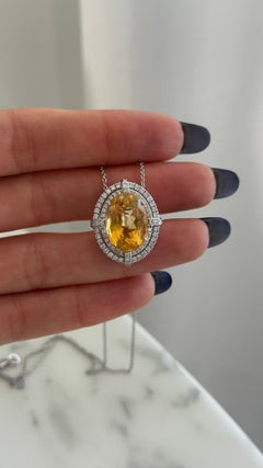 Natural Citrine Diamond Necklace 14k Gold 11.93 TCW Certified