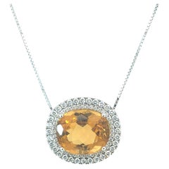 Halskette mit natürlichem Citrin und Diamanten, 17", 14-karätiges Gold, 19,14 TCW, zertifiziert