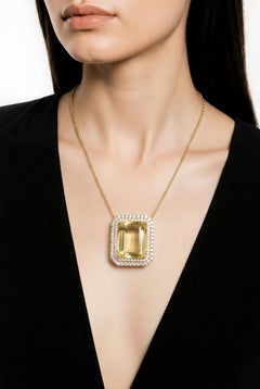 Collier en citrine naturelle et diamants, 18", or 14 carats, 19,96 TCW, certifié