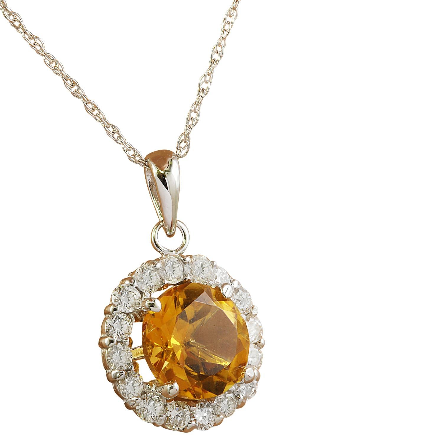 1.82 Carat Natural Citrine 14 Karat Solid White Gold Diamond Necklace
Stamped: 14K
Total Necklace Weight: 0.90 Grams
Necklace Length 18 Inches
Citrine Weight: 1.50 Carat (7.00x7.00 Millimeters)
Diamond Weight: 0.32 Carat (F-G Color, VS2-SI1 Clarity)