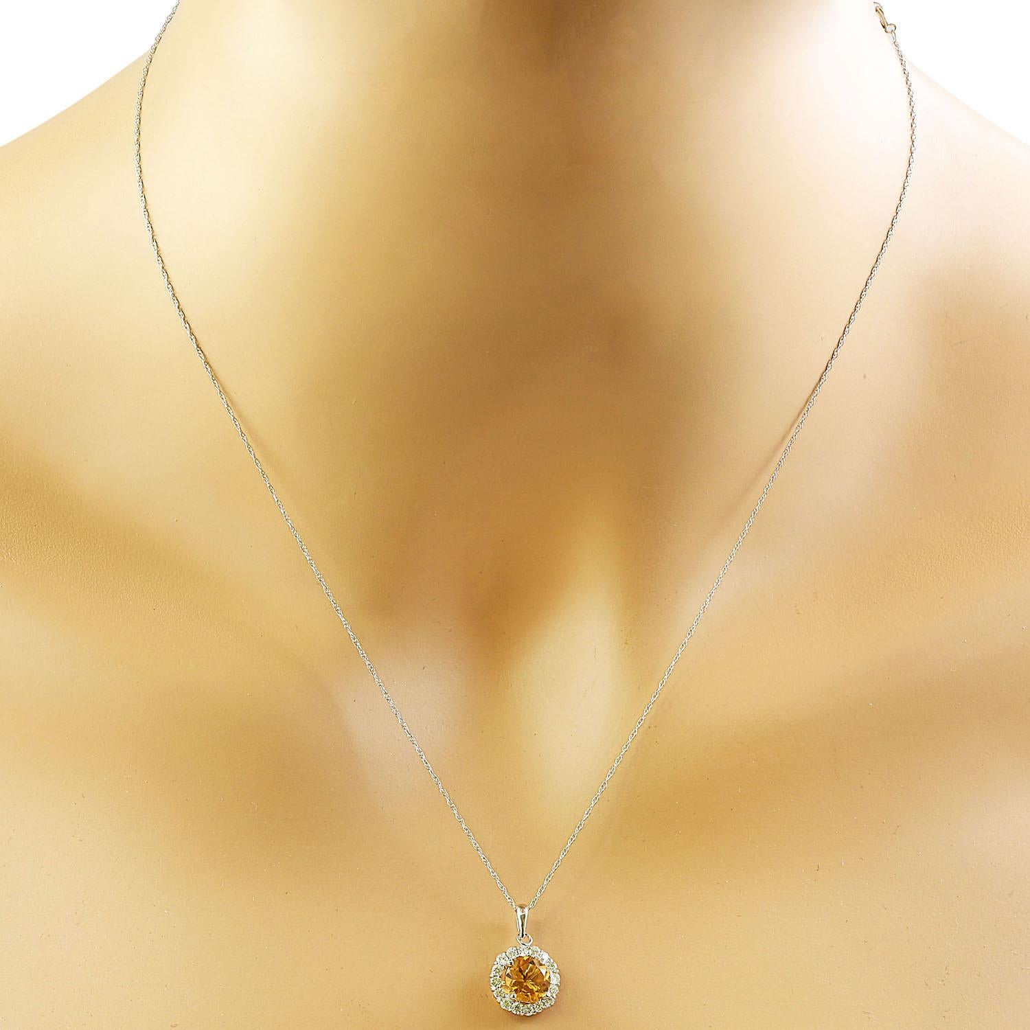 Natural Citrine Diamond Necklace In 14 Karat White Gold In New Condition For Sale In Los Angeles, CA