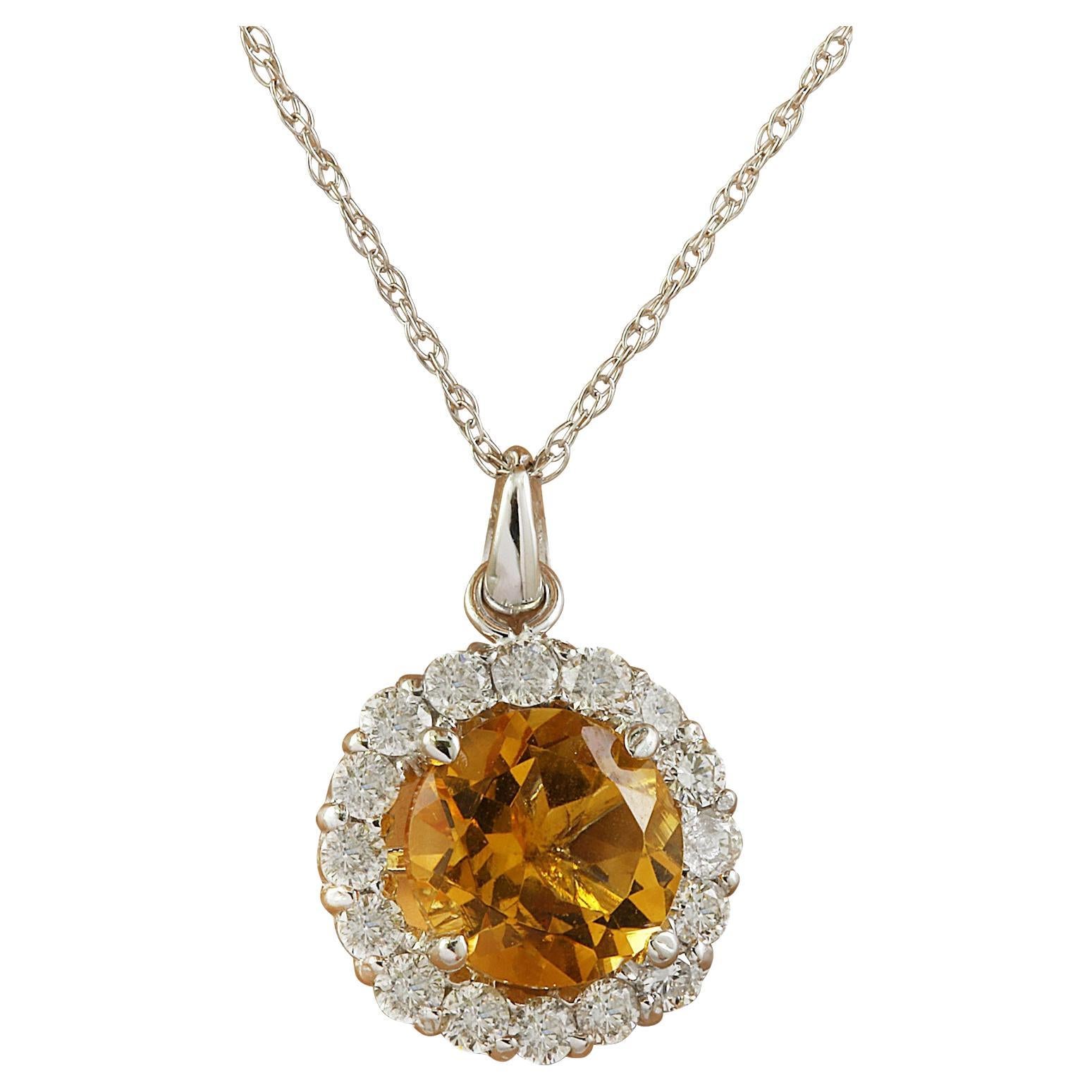 Natural Citrine Diamond Necklace In 14 Karat White Gold For Sale