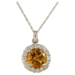 Natürliche Citrin-Diamant-Halskette aus 14 Karat Weißgold