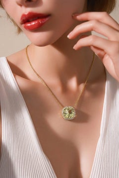 Natural Citrine Diamond Pendant 18" 14k Yellow Gold 6.24 TCW Certified
