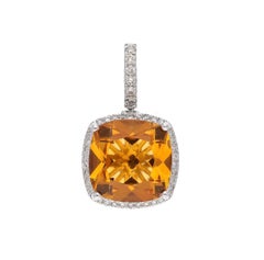 Natural Citrine & Diamond Pendant in 14k Gold