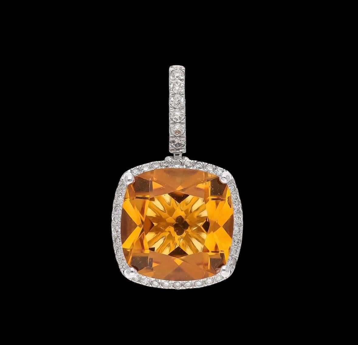 Taglio Asscher Natural Citrine & Diamond Pendant in 14k Gold in vendita