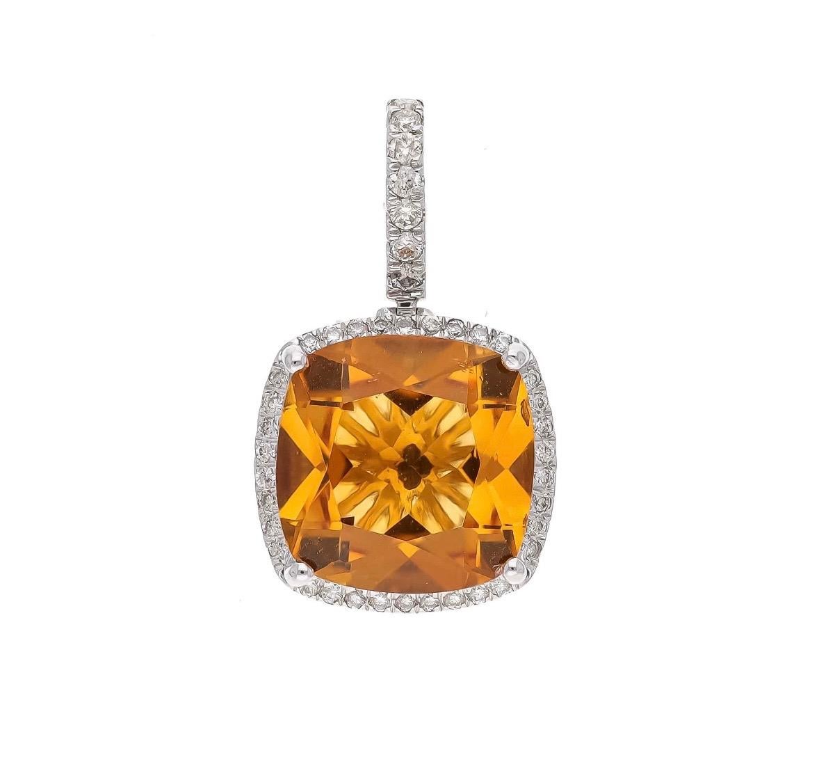 Donna Natural Citrine & Diamond Pendant in 14k Gold in vendita