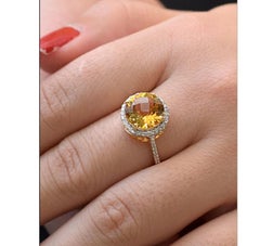 Citrine and Diamond Halo Ring in 14K Yellow Gold, 3.21ct Gemstone