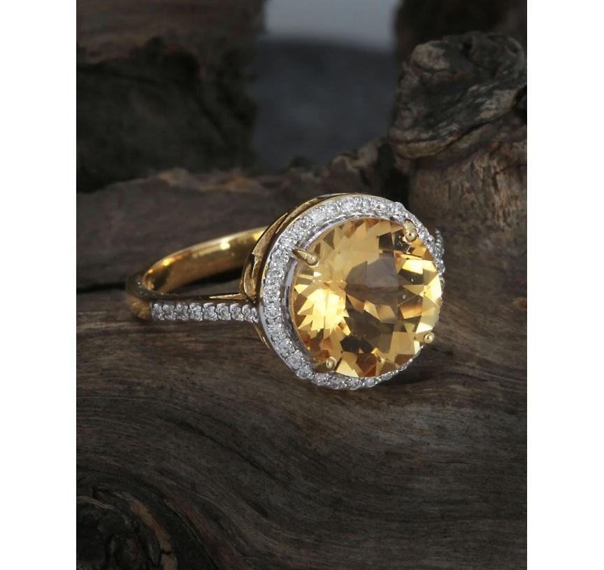 Anello con Citrino naturale e diamanti in oro 18 carati In condizioni Nuovo in vendita a jaipur, IN