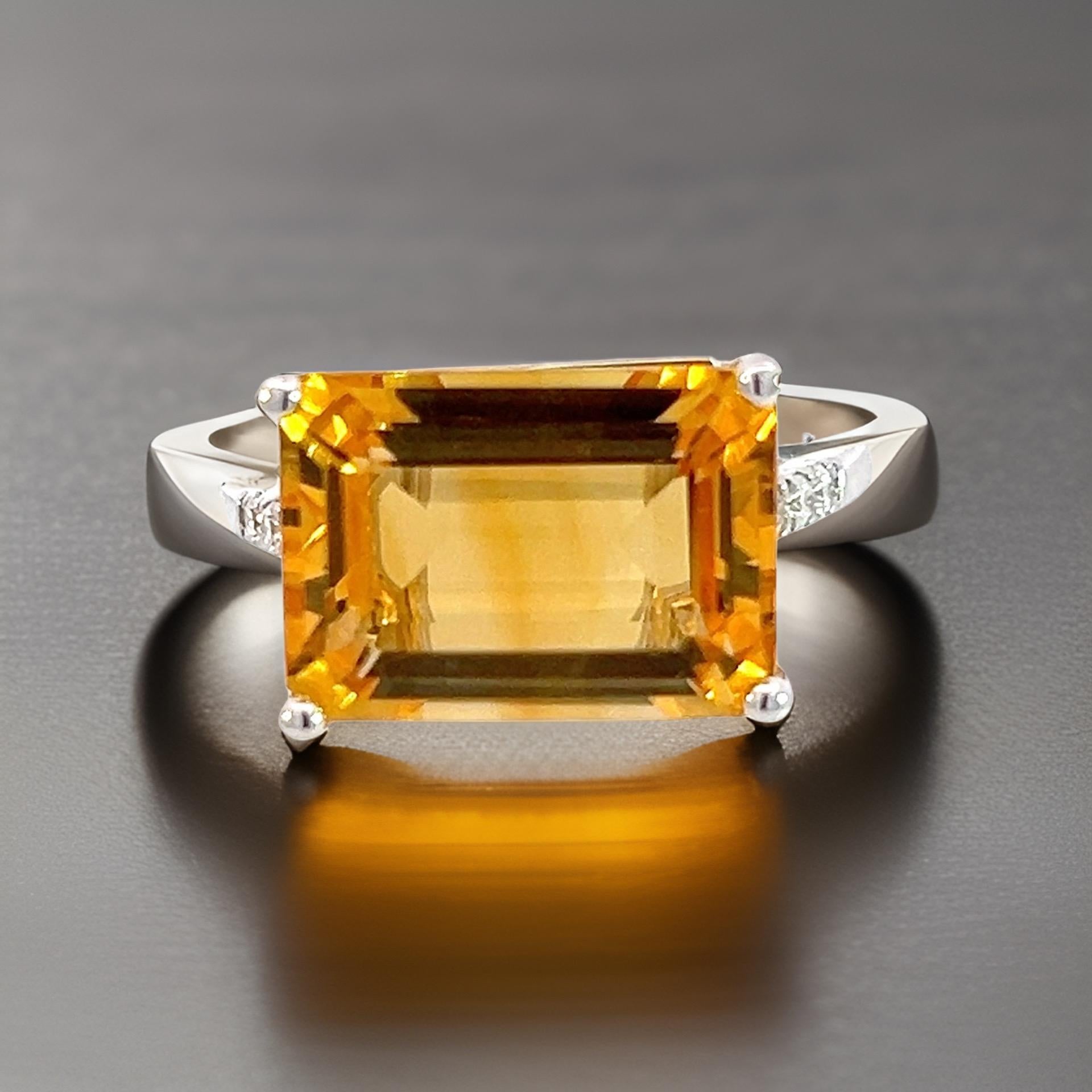 Emerald Cut Natural Citrine Diamond Ring 6.5 14k W Gold 7.01 TCW Certified For Sale