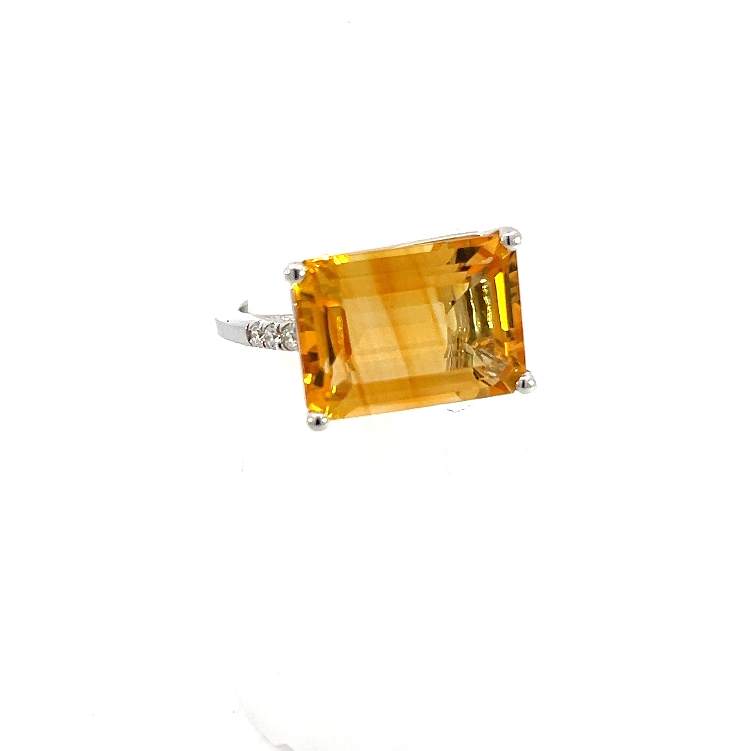 Women's Natural Citrine Diamond Ring 6.5 14k W Gold 7.01 TCW Certified For Sale