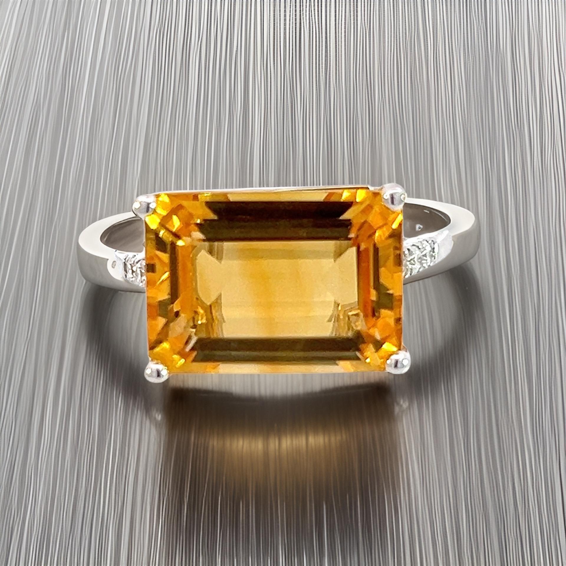 Natural Citrine Diamond Ring 6.5 14k W Gold 7.01 TCW Certified For Sale 2