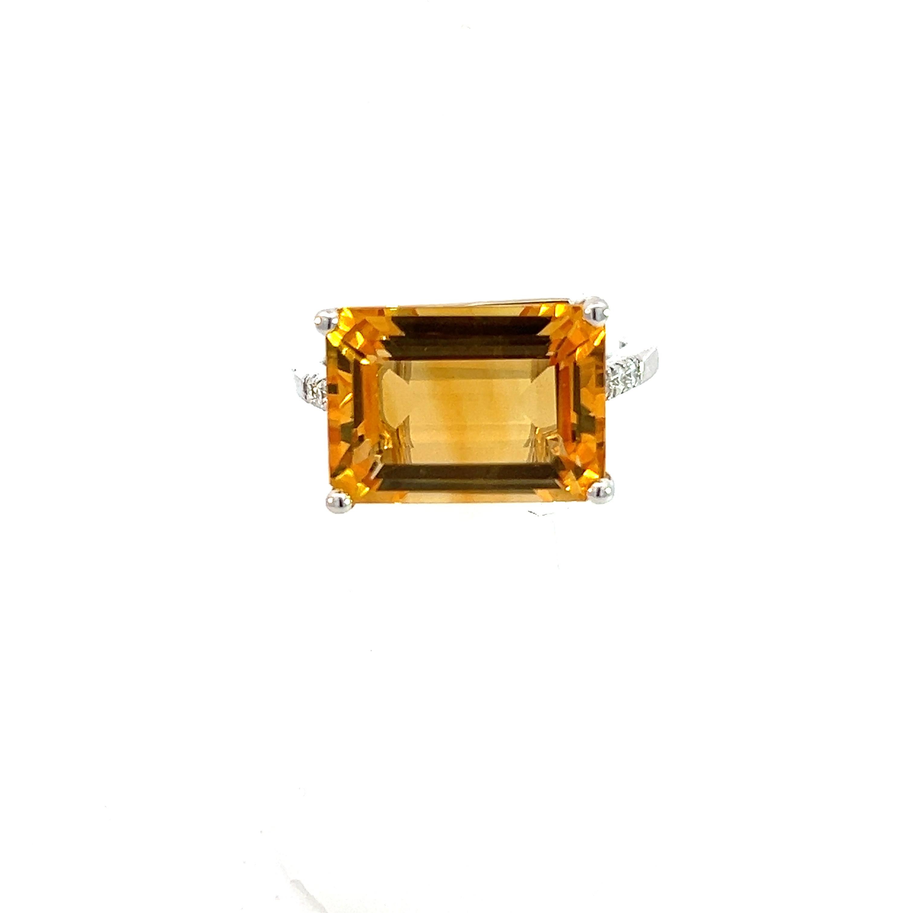 Natural Citrine Diamond Ring 6.5 14k W Gold 7.01 TCW Certified For Sale 4
