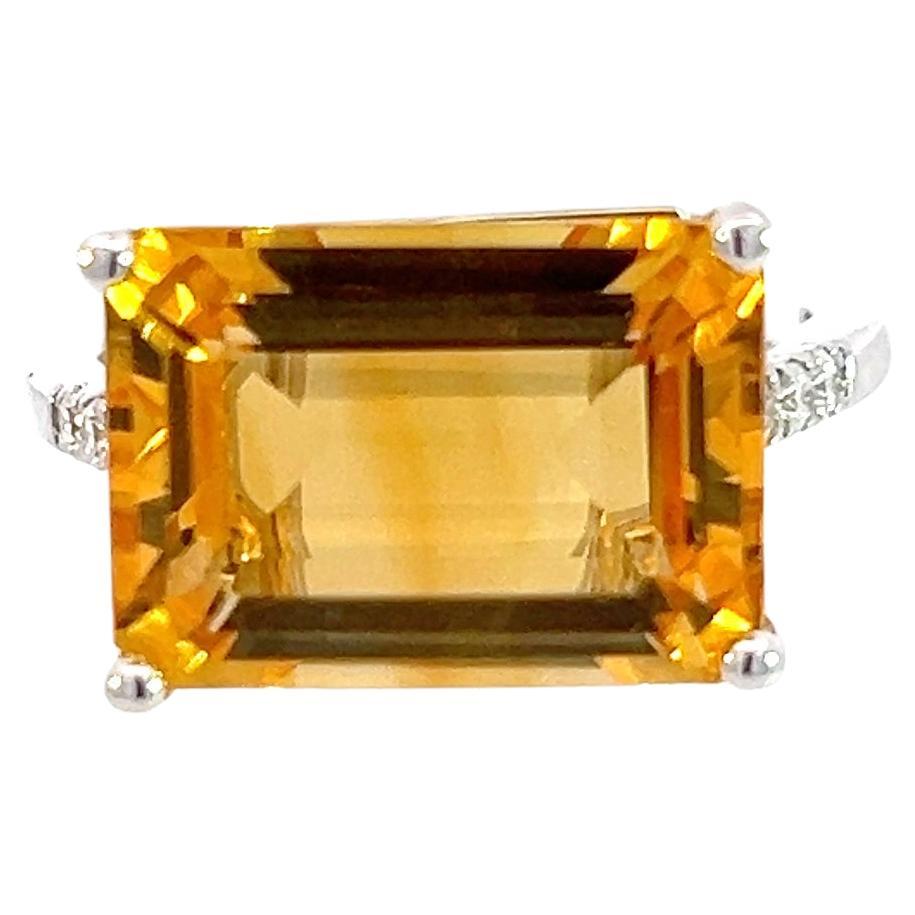 Natural Citrine Diamond Ring 6.5 14k W Gold 7.01 TCW Certified For Sale
