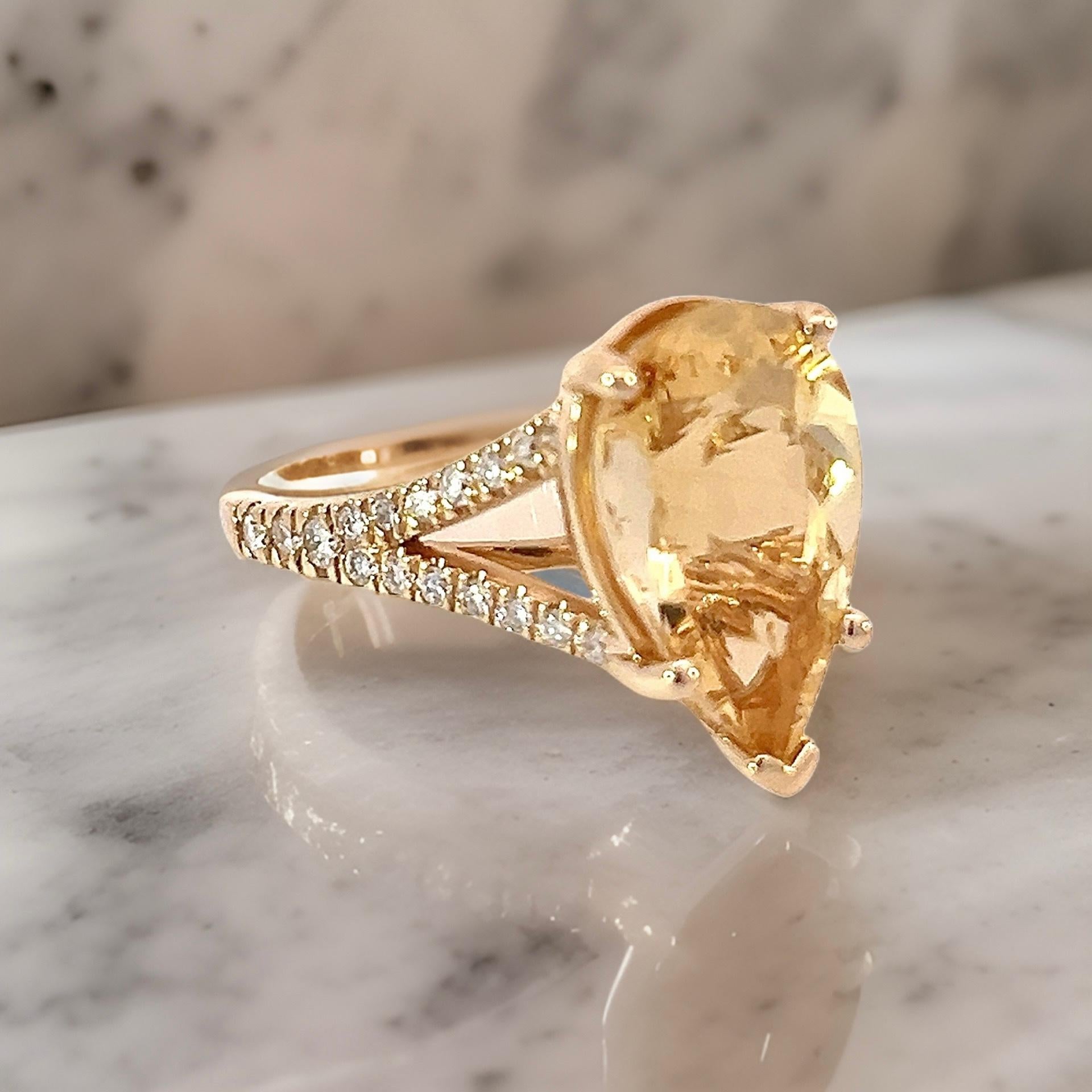 Natural Citrine Diamond Ring 6.5 14k Y Gold 4.79 TCW Certified For Sale 8