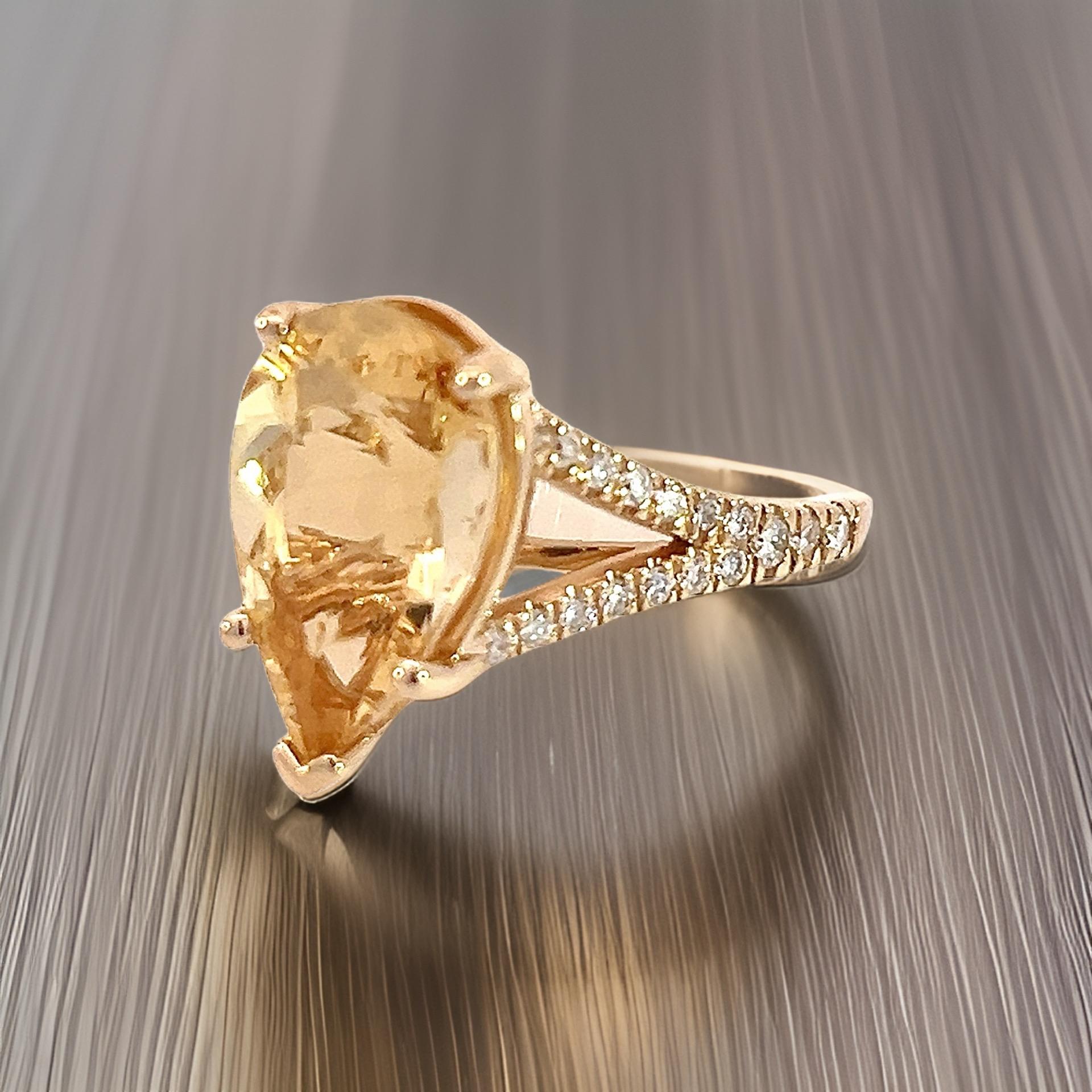 Natural Citrine Diamond Ring 6.5 14k Y Gold 4.79 TCW Certified In New Condition For Sale In Brooklyn, NY