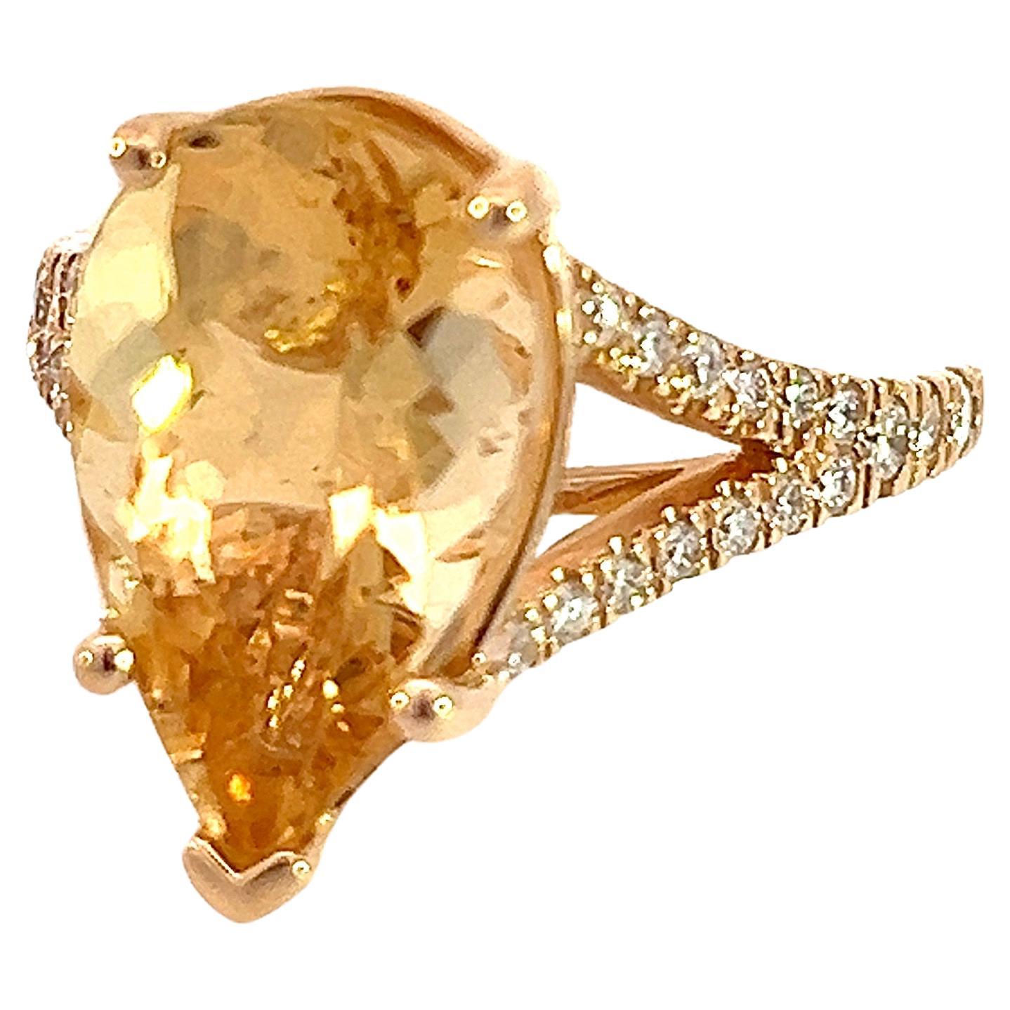Natural Citrine Diamond Ring 6.5 14k Y Gold 4.79 TCW Certified For Sale