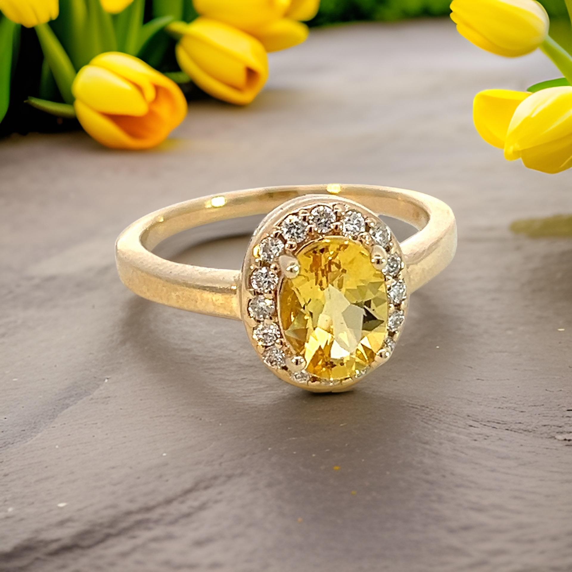 Natural Citrine Diamond Ring 6.5 14k Yellow Gold 1.74 TCW Certified For Sale 1