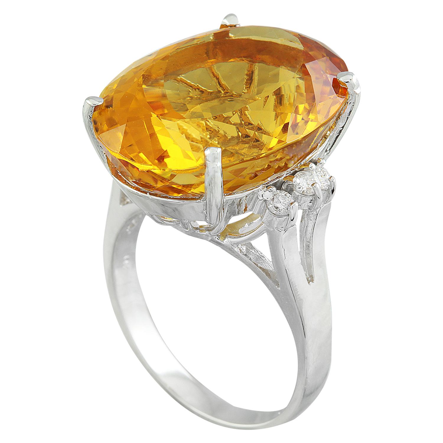 Oval Cut Natural Citrine Diamond Ring in 14 Karat Solid White Gold  For Sale