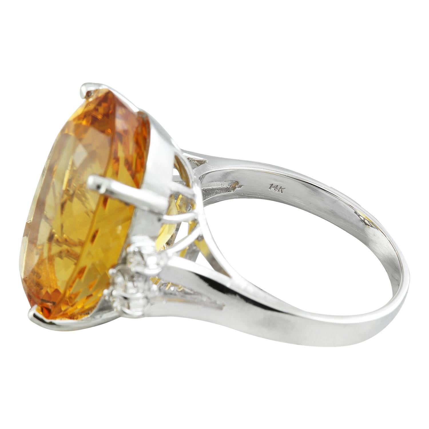Natural Citrine Diamond Ring in 14 Karat Solid White Gold  In New Condition For Sale In Los Angeles, CA