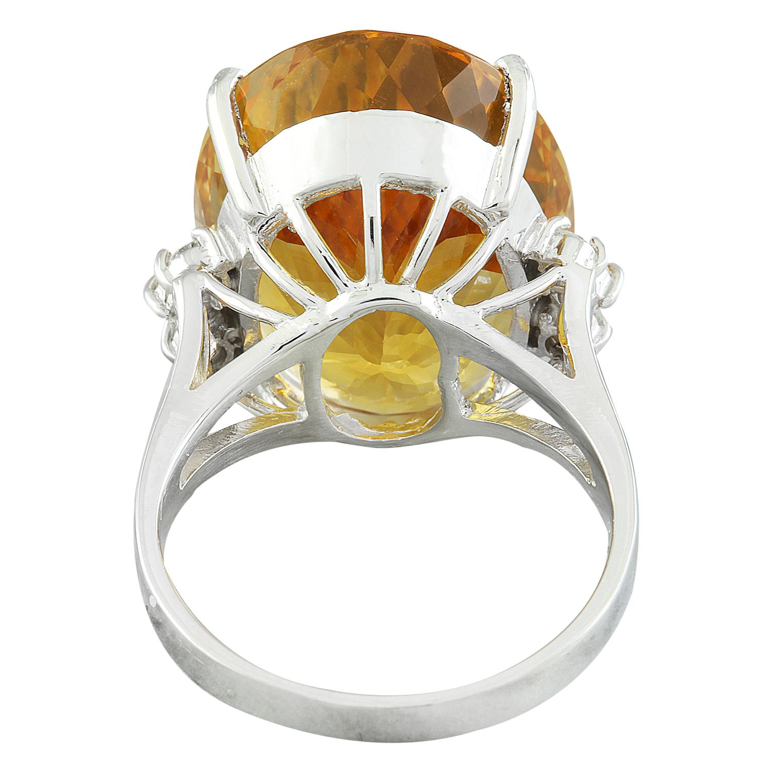 Women's Natural Citrine Diamond Ring in 14 Karat Solid White Gold  For Sale