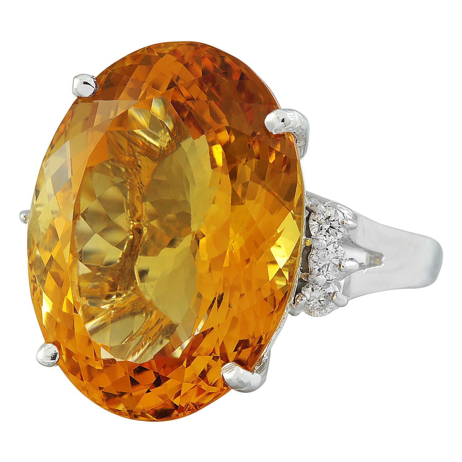 Natural Citrine Diamond Ring in 14 Karat Solid White Gold  For Sale 1