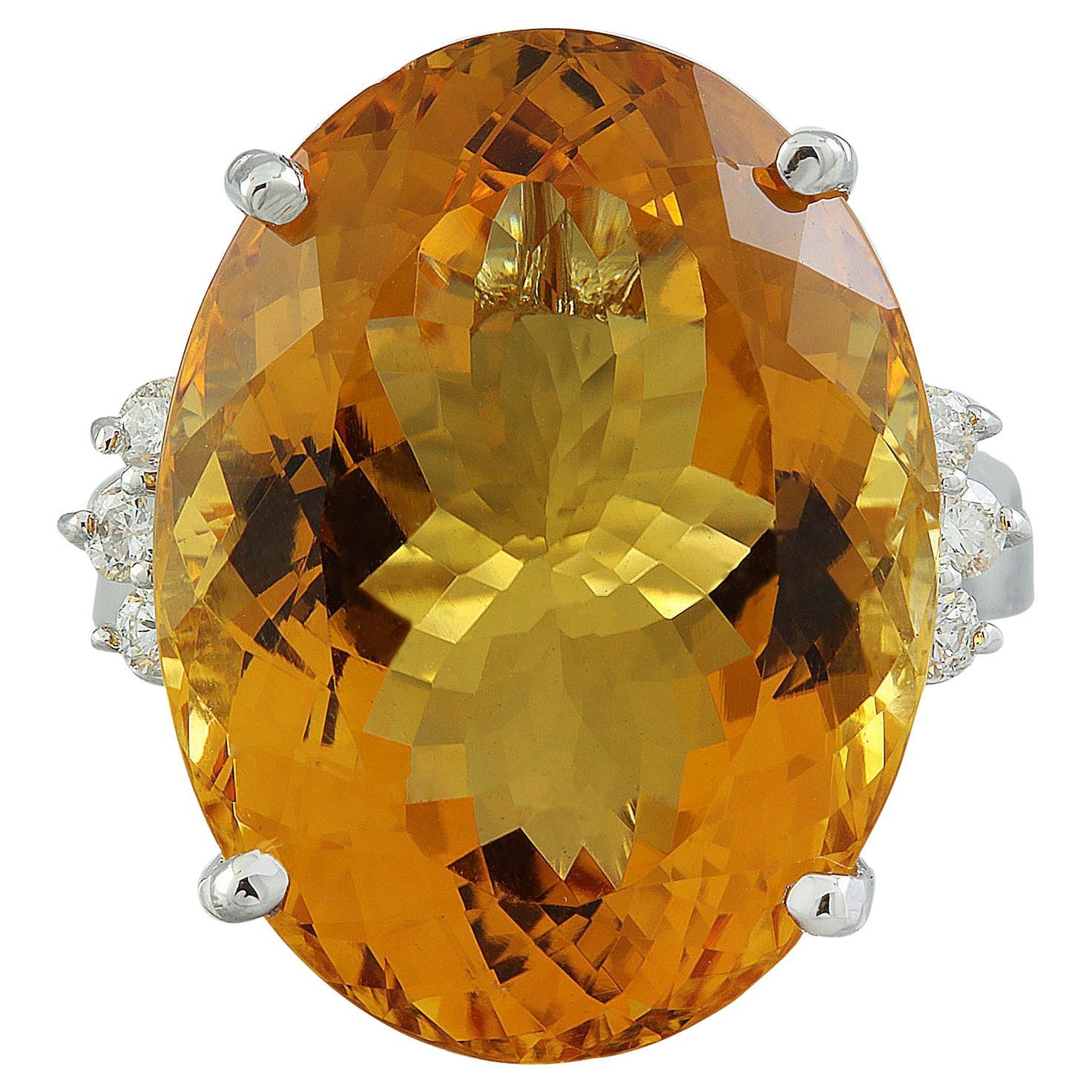 Natural Citrine Diamond Ring in 14 Karat Solid White Gold  For Sale