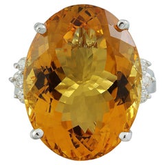 Natural Citrine Diamond Ring in 14 Karat Solid White Gold 