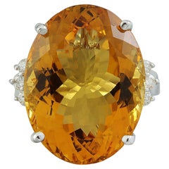 Anillo de diamantes citrinos naturales en oro blanco macizo de 14 quilates