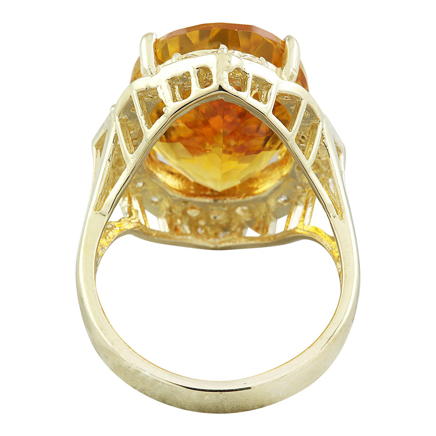 Oval Cut Natural Citrine Diamond Ring in 14 Karat Solid Yellow Gold  For Sale