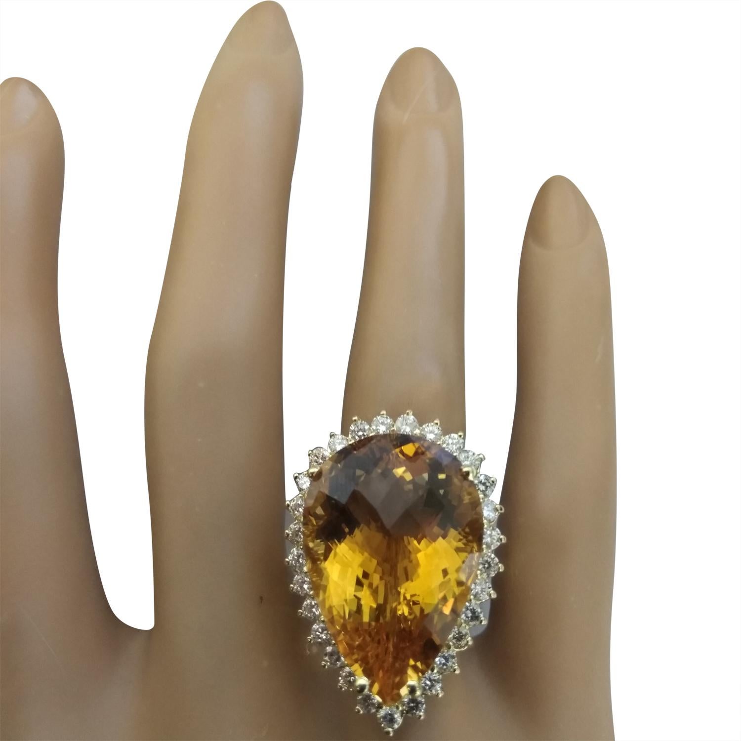 Pear Cut Natural Citrine Diamond Ring in 14 Karat Solid Yellow Gold  For Sale
