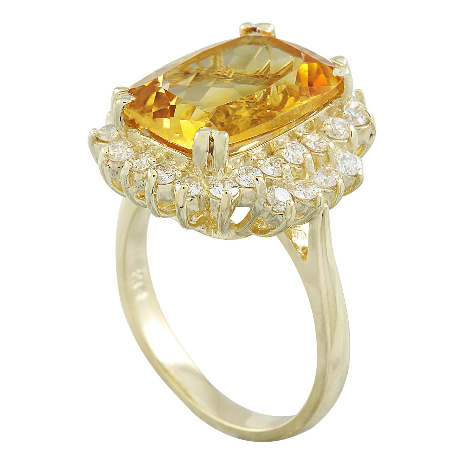 Cushion Cut Natural Citrine Diamond Ring in 14 Karat Solid Yellow Gold  For Sale