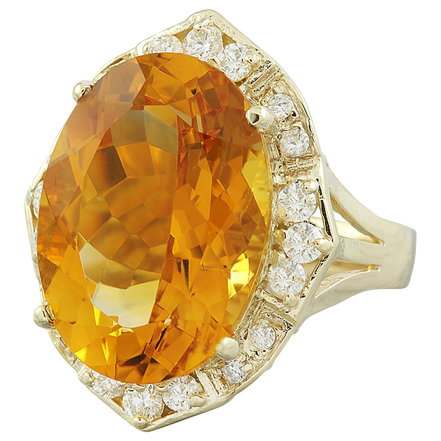 Natural Citrine Diamond Ring in 14 Karat Solid Yellow Gold  In New Condition For Sale In Los Angeles, CA