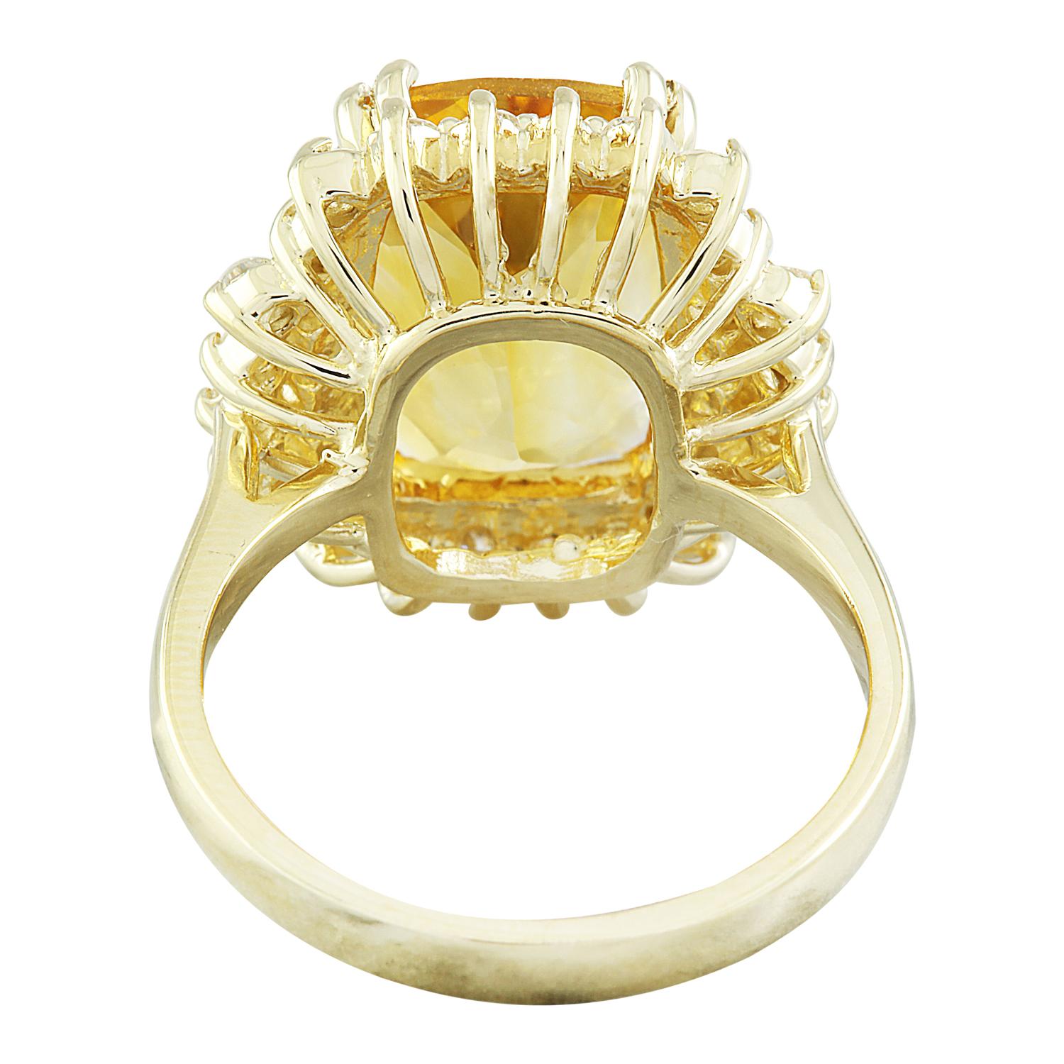 Natural Citrine Diamond Ring in 14 Karat Solid Yellow Gold  In New Condition For Sale In Los Angeles, CA