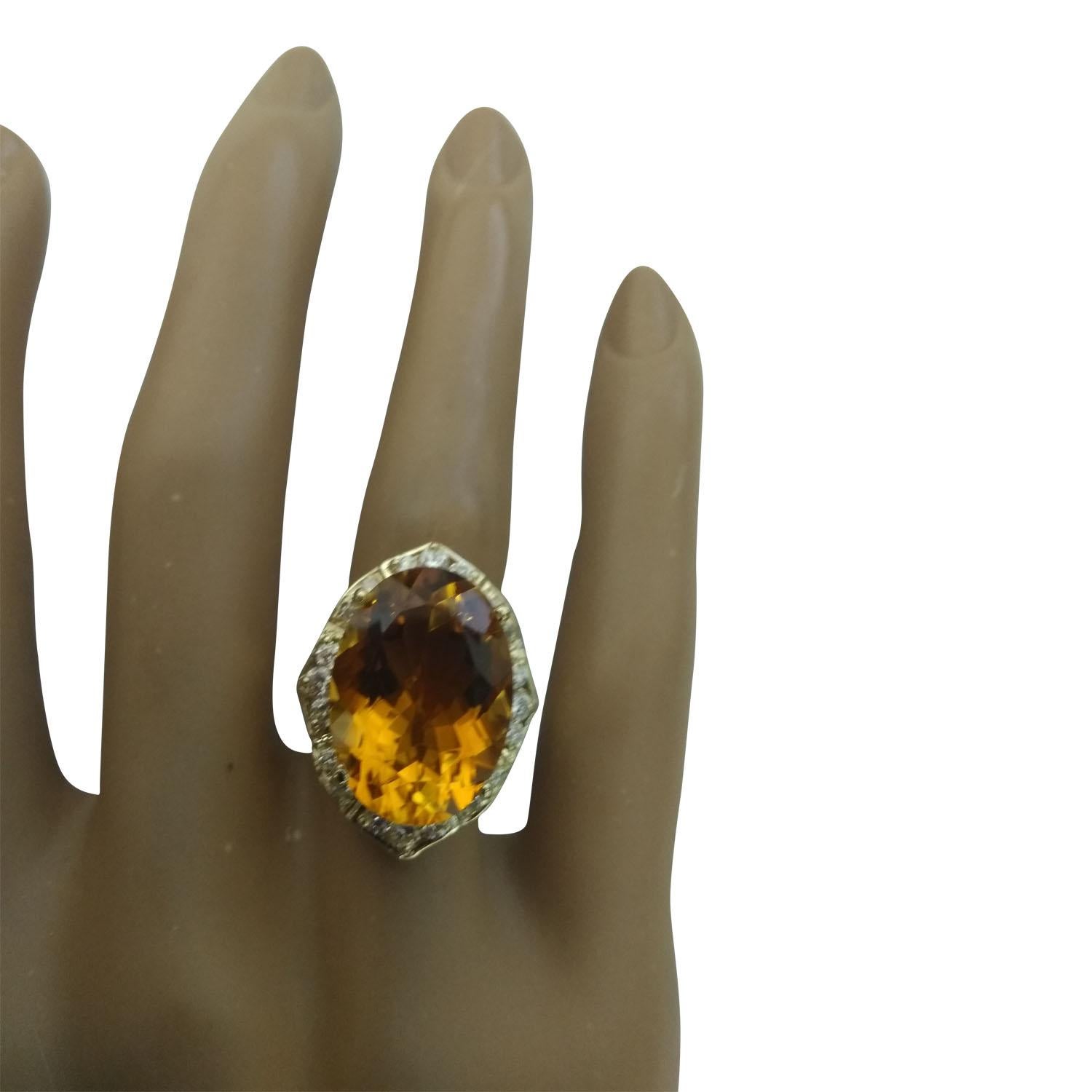 Women's Natural Citrine Diamond Ring in 14 Karat Solid Yellow Gold  For Sale
