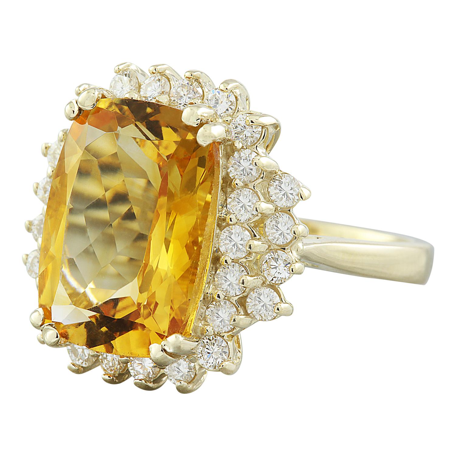 Women's Natural Citrine Diamond Ring in 14 Karat Solid Yellow Gold  For Sale